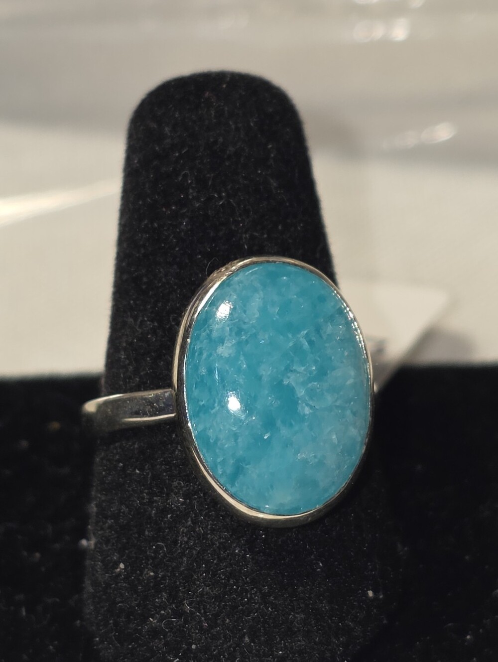 Amazonite Oval Stone Sterling Silver 925 Ring - Blue Statement Ring